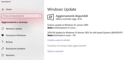 Aggiornamento windows 10 1809 non si installa